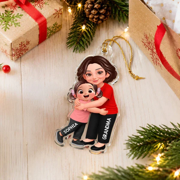Personalized Acrylic Ornament For Grandma, Hugging Grandchild Cartoon, Creative Gift For Family Memories - Image 6