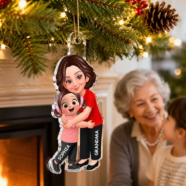 Personalized Acrylic Ornament For Grandma, Hugging Grandchild Cartoon, Creative Gift For Family Memories - Image 7