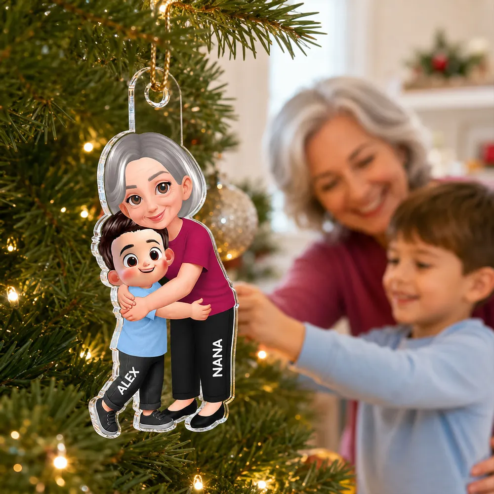 Personalized Acrylic Ornament For Grandma, Hugging Grandchild Cartoon, Creative Gift For Family Memories - Image 8