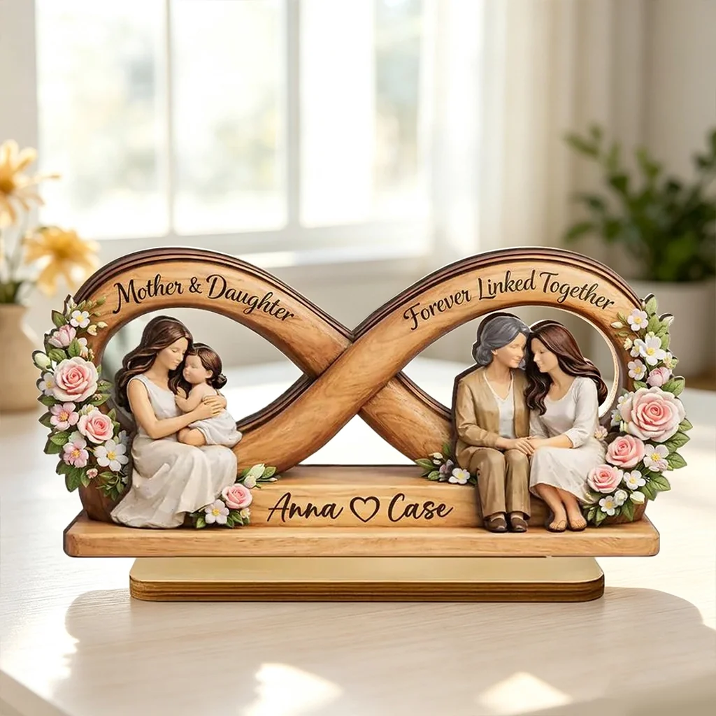 Personalized Wooden Plaque, Mother & Daughter Forever Linked Together, Unique Gift for Mom