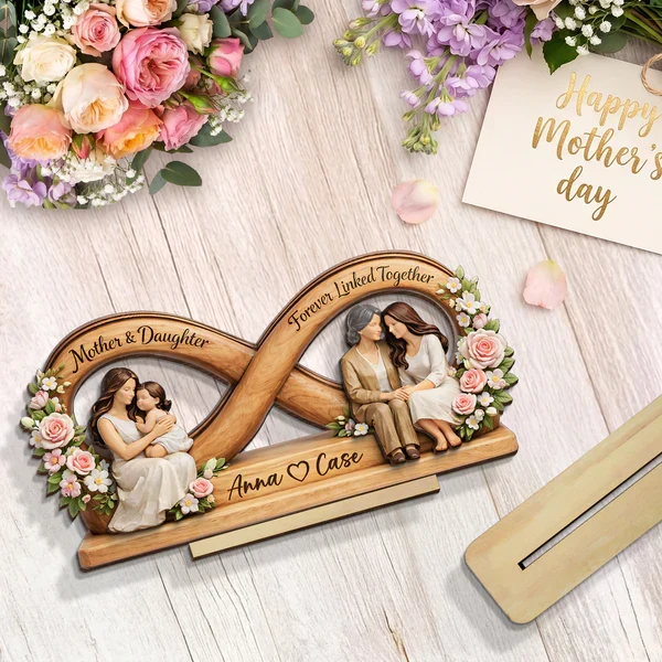 Personalized Wooden Plaque, Mother & Daughter Forever Linked Together, Unique Gift for Mom - Image 3