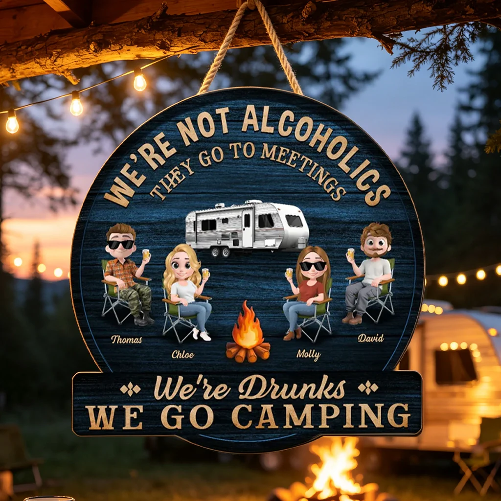 Personalized Wooden Sign, Funny Camping Squad Campfire Scene, Unique Gift for Camping Friends