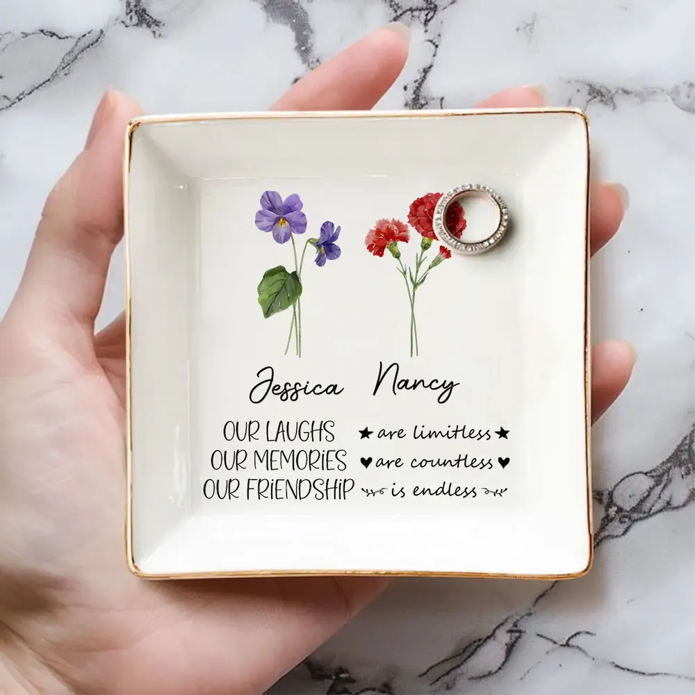 Personalized Floral Jewelry Dish, Unique Gift for Friend, Friendship Quote Vanity Decor - Image 2