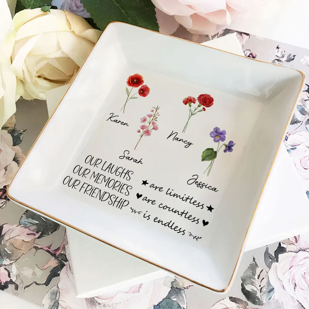 Personalized Floral Jewelry Dish, Unique Gift for Friend, Friendship Quote Vanity Decor - Image 3