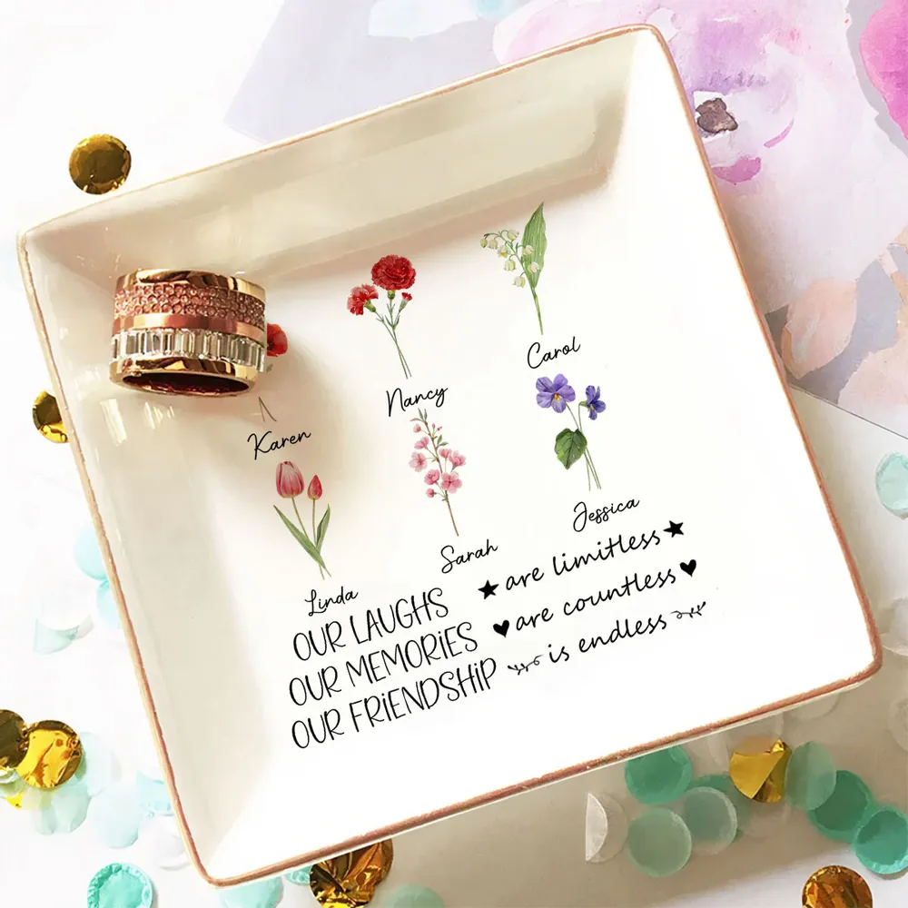 Personalized Floral Jewelry Dish, Unique Gift for Friend, Friendship Quote Vanity Decor - Image 5