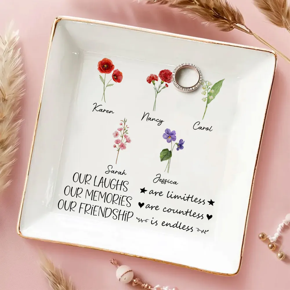 Personalized Floral Jewelry Dish, Unique Gift for Friend, Friendship Quote Vanity Decor - Image 6