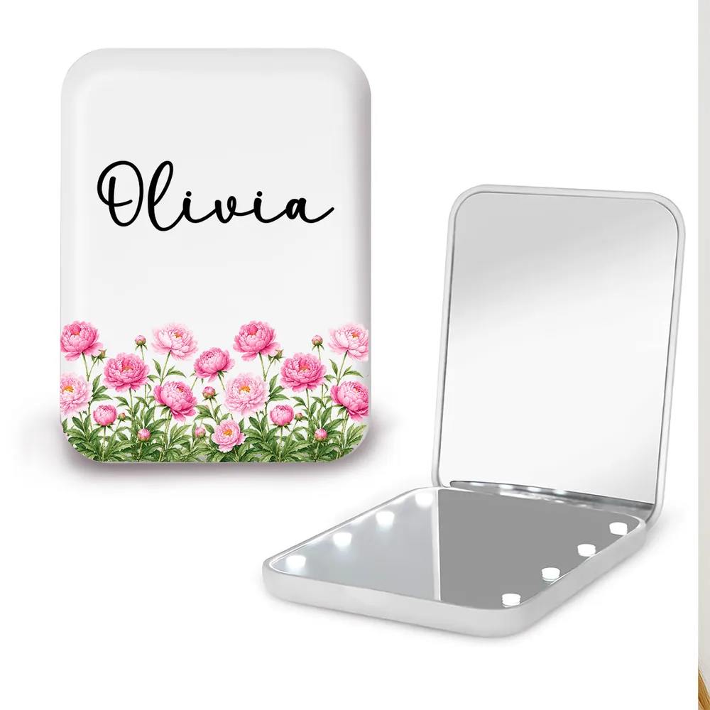 LED Pocket Mirror with Custom Flower Power Art, Creative Gift for Her & Friends - Image 2