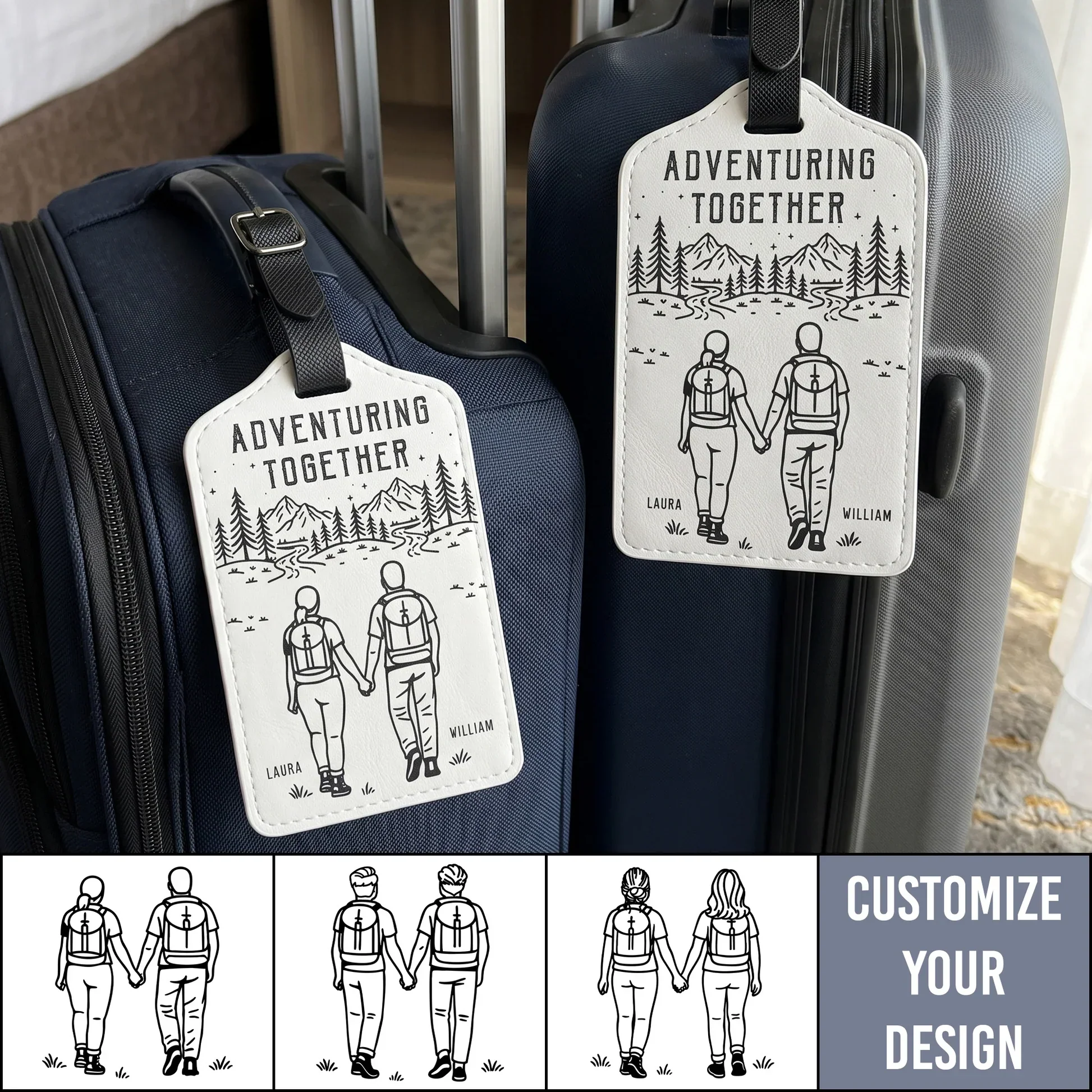 Personalized Leather Luggage Tag, Adventuring Together Couple Travel, Unique Creative Gift - Image 5