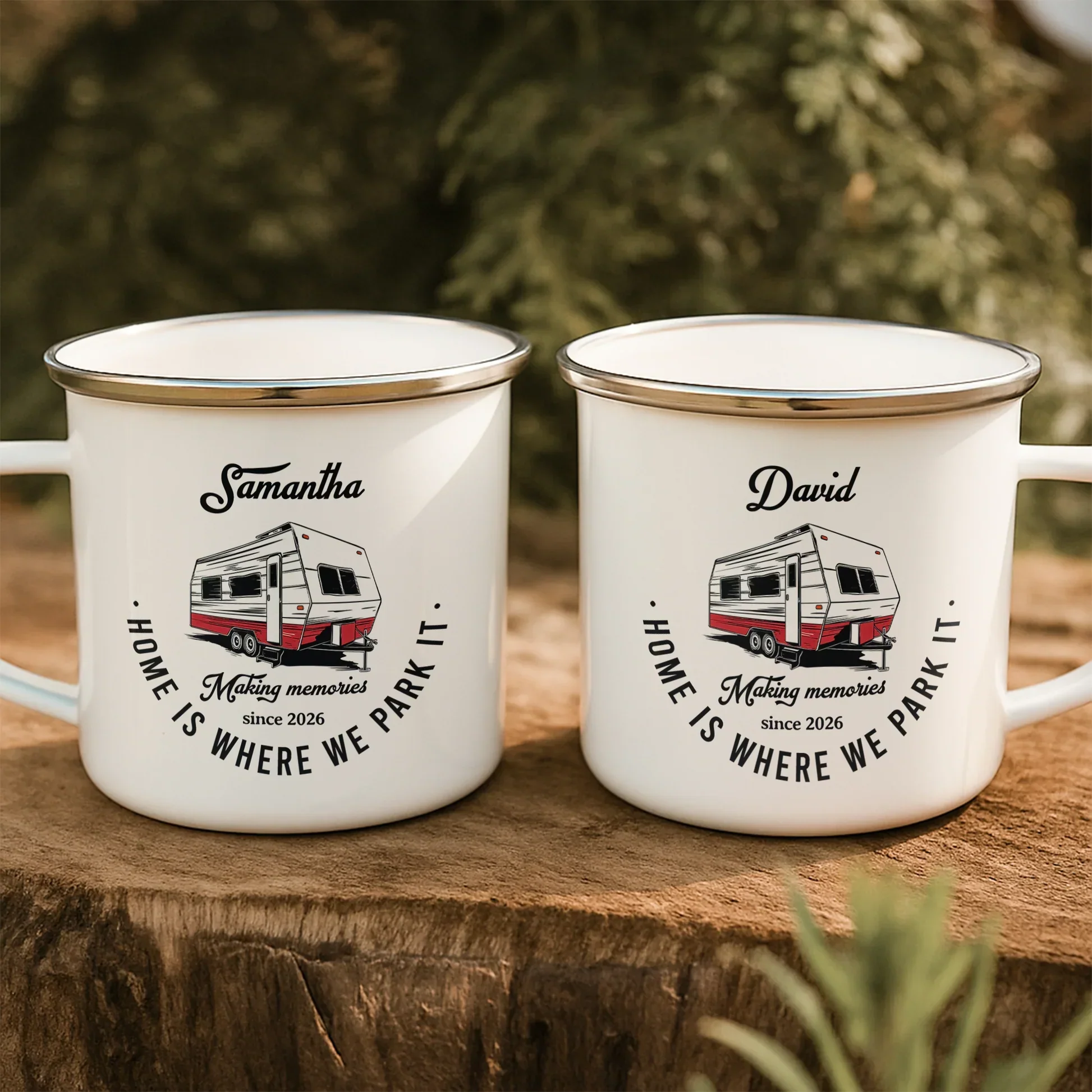 Home Is Where We Park It Enamel Mug, Personalized Creative Gift for Campers & Road Trip Memories - Image 3