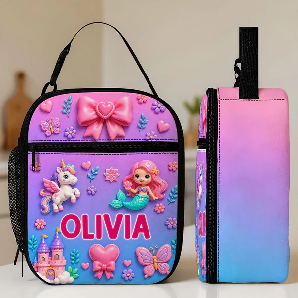 Personalized Kids Lunch Bag With Cute Unicorn & Vehicle Art, Unique Colorful School Gift for Kids - Image 3