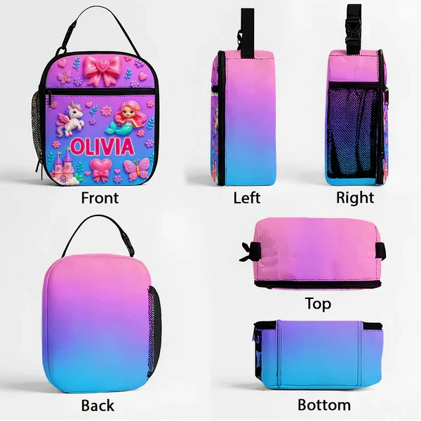 Personalized Kids Lunch Bag With Cute Unicorn & Vehicle Art, Unique Colorful School Gift for Kids - Image 5