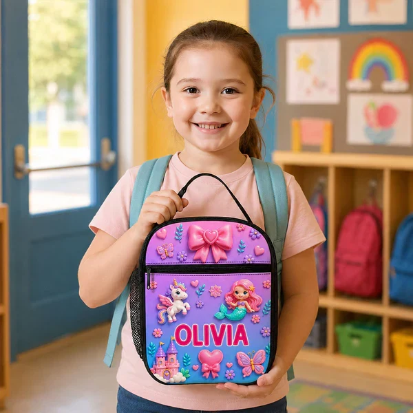 Personalized Kids Lunch Bag With Cute Unicorn & Vehicle Art, Unique Colorful School Gift for Kids - Image 6