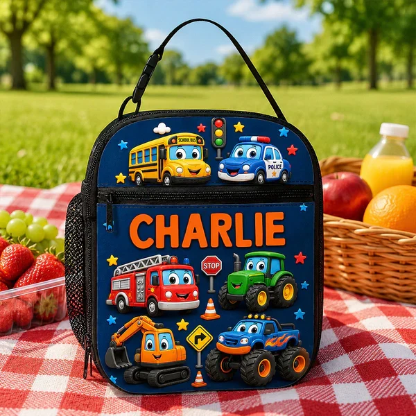 Personalized Kids Lunch Bag With Cute Unicorn & Vehicle Art, Unique Colorful School Gift for Kids - Image 8