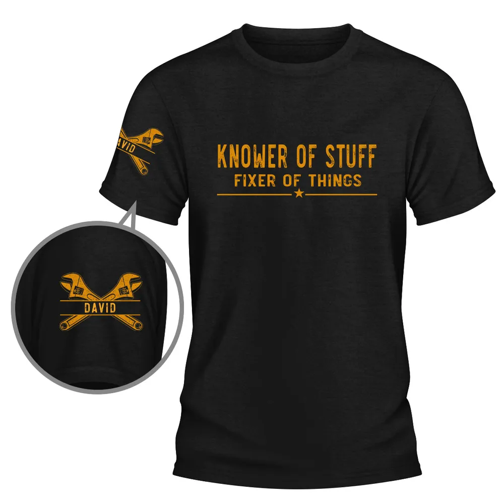 Dual Print Classic Tee, Knower of Stuff Fixer of Things, Personalized Tool Shirt, Unique Gift for Him - Image 2