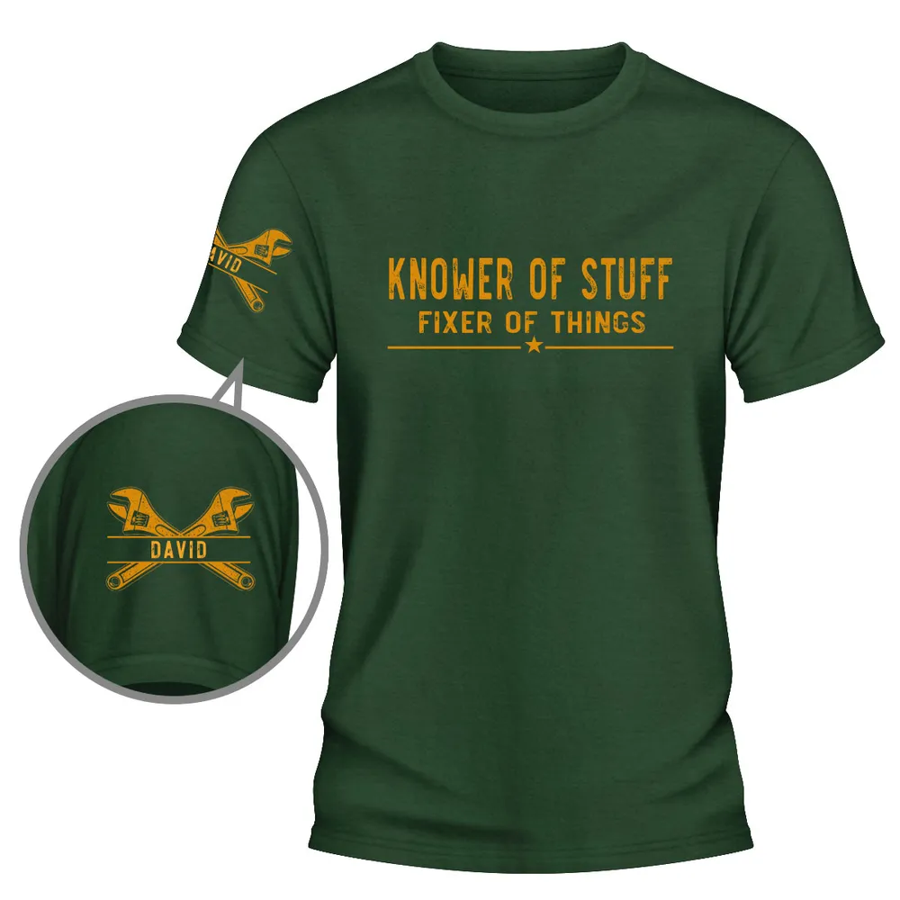 Dual Print Classic Tee, Knower of Stuff Fixer of Things, Personalized Tool Shirt, Unique Gift for Him - Image 4
