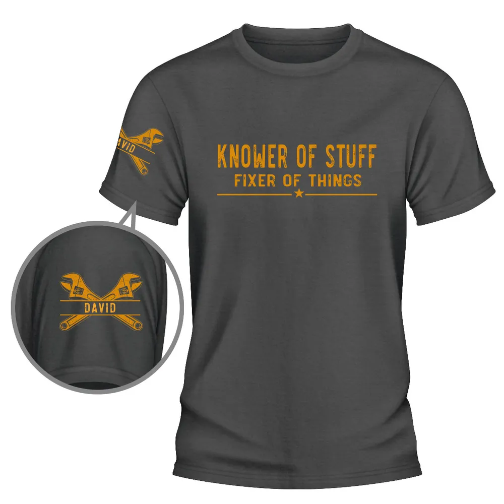 Dual Print Classic Tee, Knower of Stuff Fixer of Things, Personalized Tool Shirt, Unique Gift for Him - Image 6