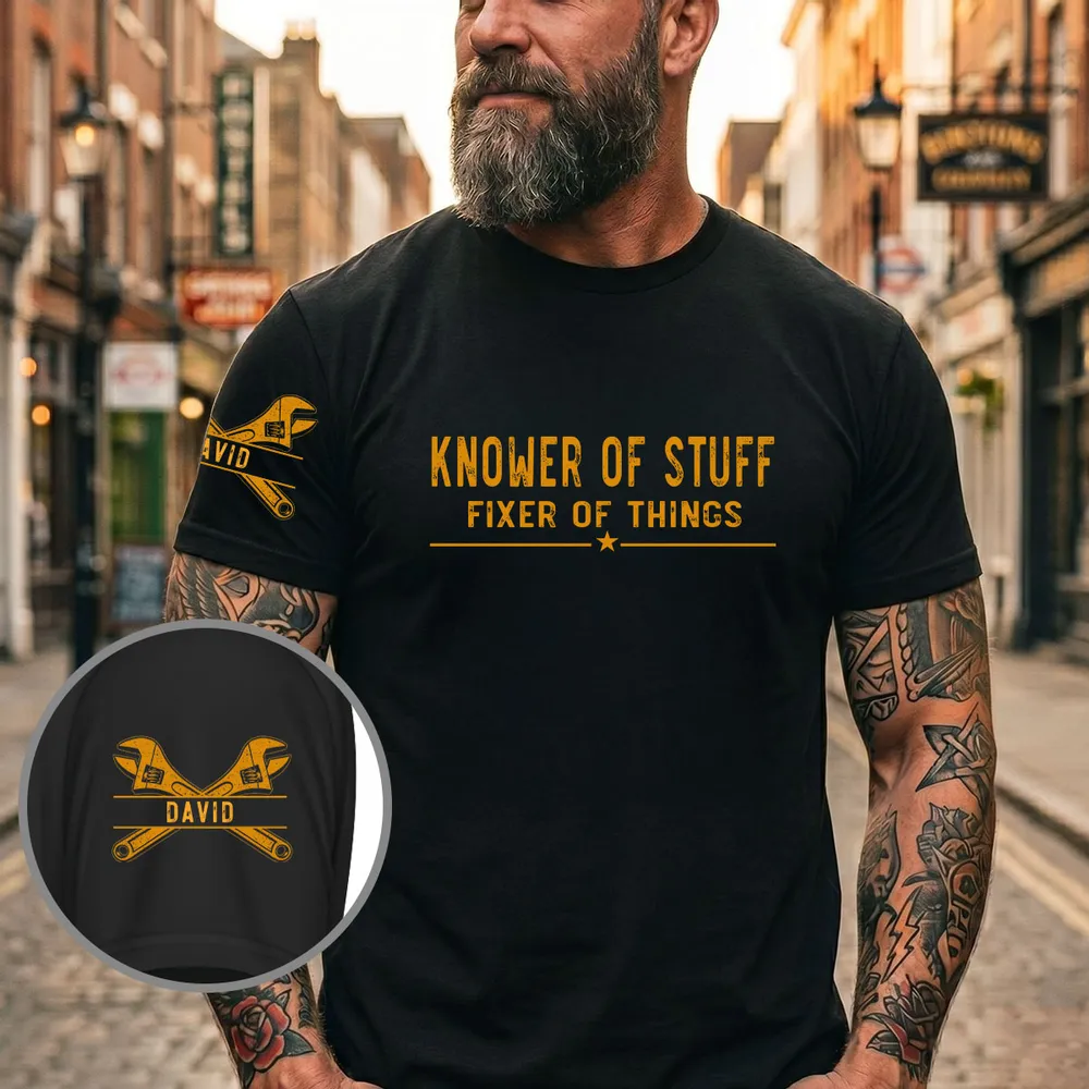 Dual Print Classic Tee, Knower of Stuff Fixer of Things, Personalized Tool Shirt, Unique Gift for Him - Image 7