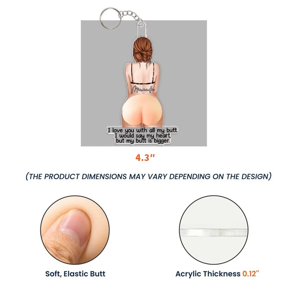 Personalized Silicone Butt Acrylic Keychain, Cheeky Love Message, Unique Gift for Partner - Image 4