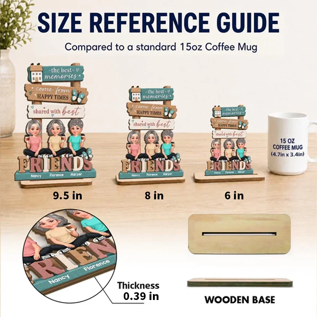Personalized 2-Layer Wooden Plaque, Sitting Friends with Coffee, Unique Gift for Close Friends - Image 4
