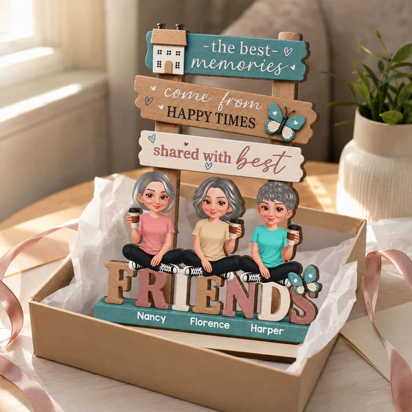 Personalized 2-Layer Wooden Plaque, Sitting Friends with Coffee, Unique Gift for Close Friends - Image 6