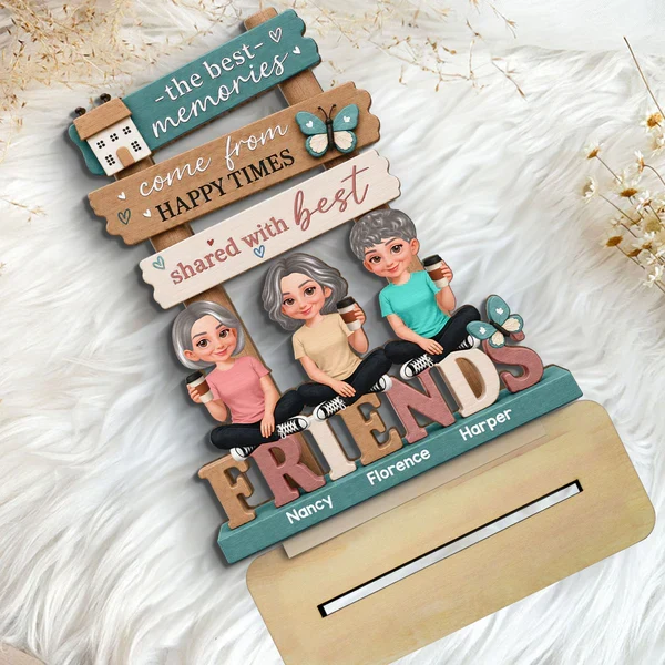 Personalized 2-Layer Wooden Plaque, Sitting Friends with Coffee, Unique Gift for Close Friends - Image 7