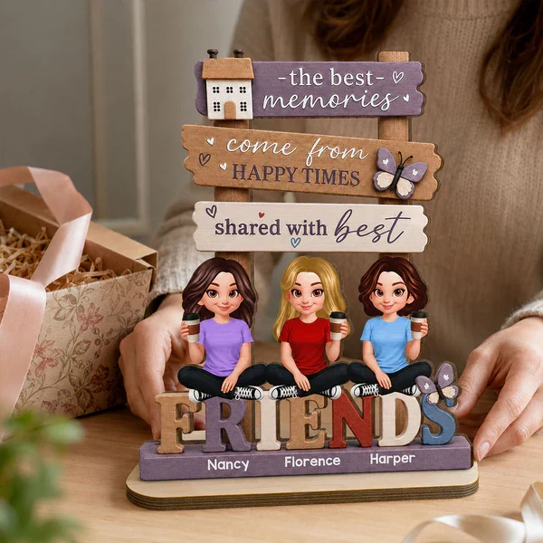 Personalized 2-Layer Wooden Plaque, Sitting Friends with Coffee, Unique Gift for Close Friends - Image 8