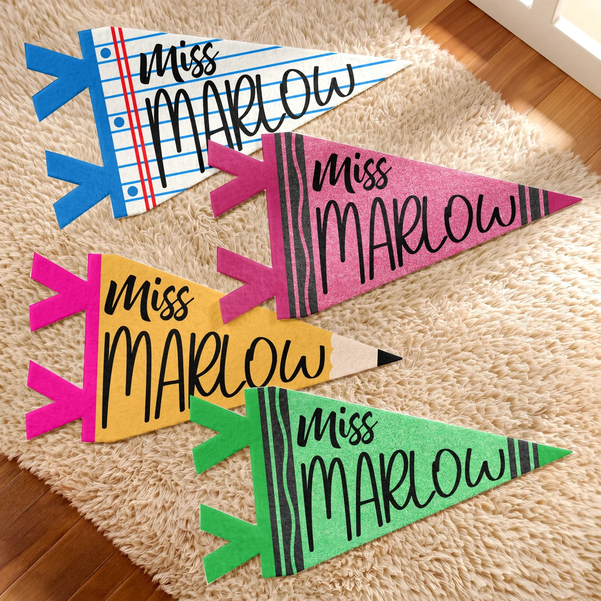 Personalized Felt Pennant for Teacher, Pencil Classroom Decor, Unique Creative Gift