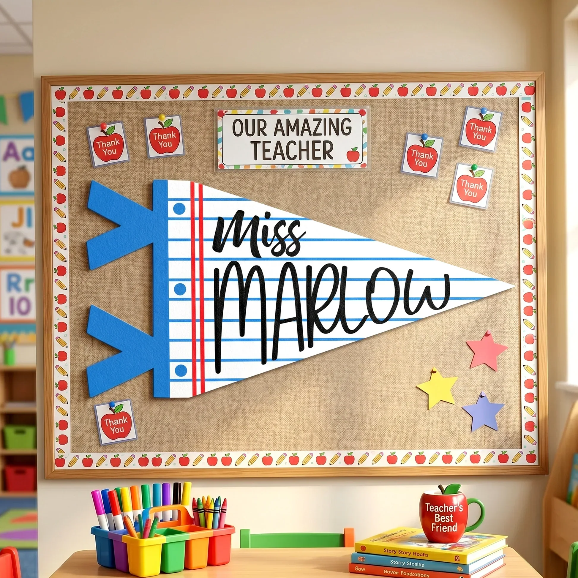 Personalized Felt Pennant for Teacher, Pencil Classroom Decor, Unique Creative Gift - Image 2