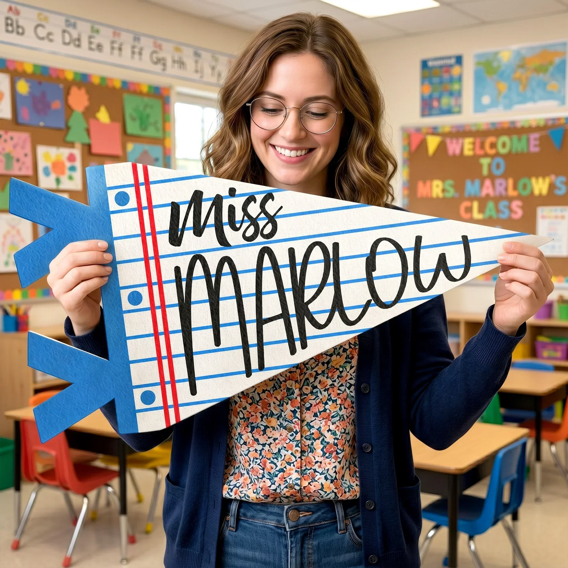 Personalized Felt Pennant for Teacher, Pencil Classroom Decor, Unique Creative Gift - Image 5