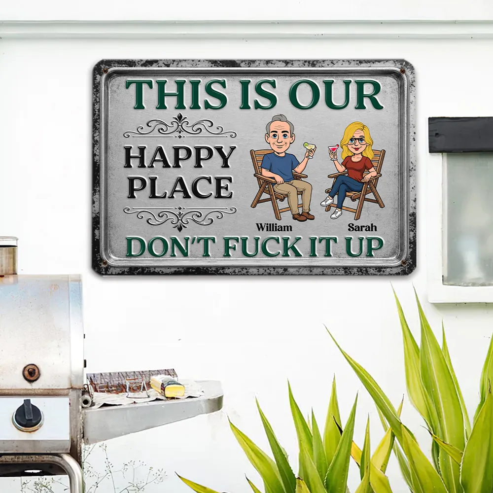 Personalized Rectangular Iron Sign, Seated Couple Our Happy Place, Unique Creative Gift for Couples - Image 6