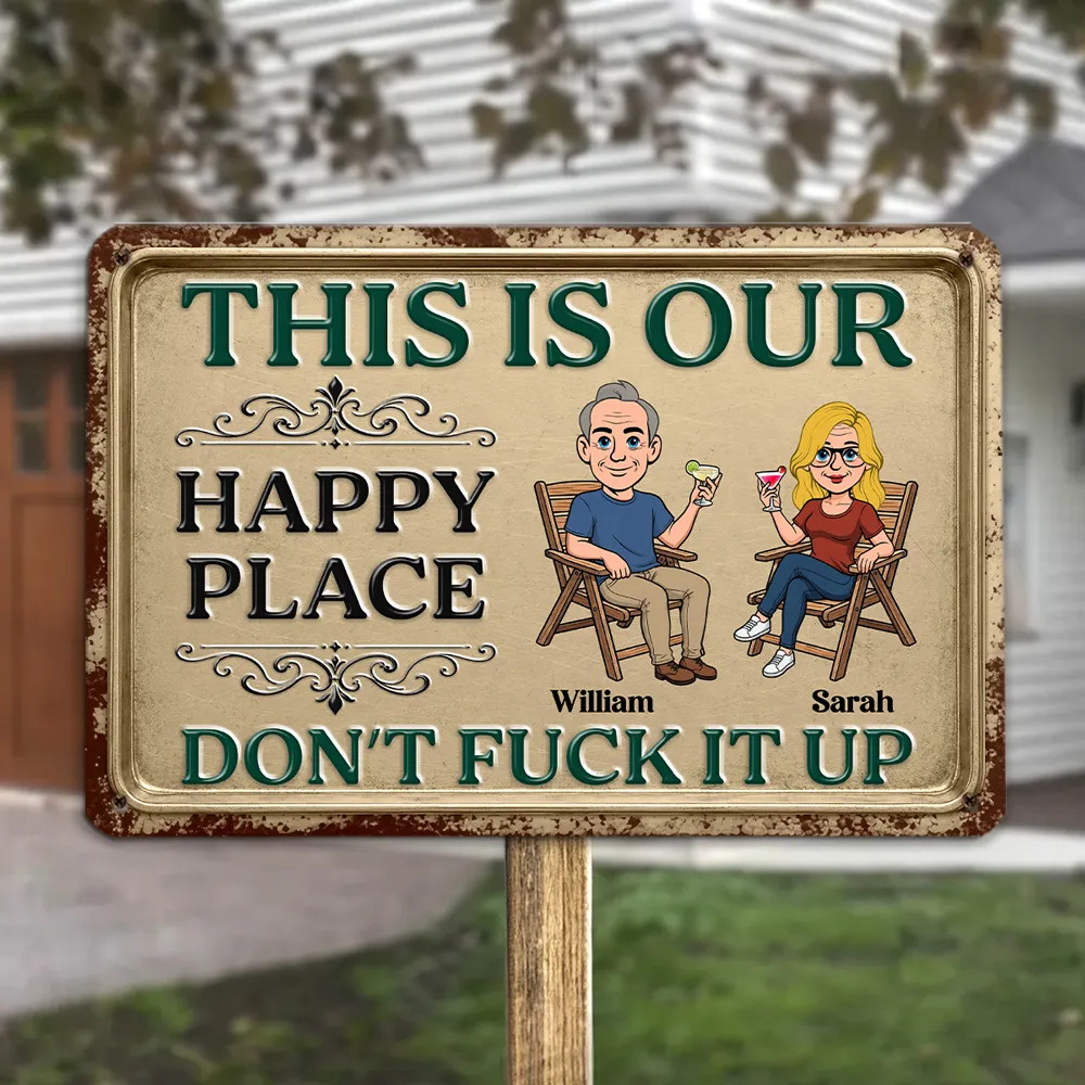 Personalized Rectangular Iron Sign, Seated Couple Our Happy Place, Unique Creative Gift for Couples - Image 7