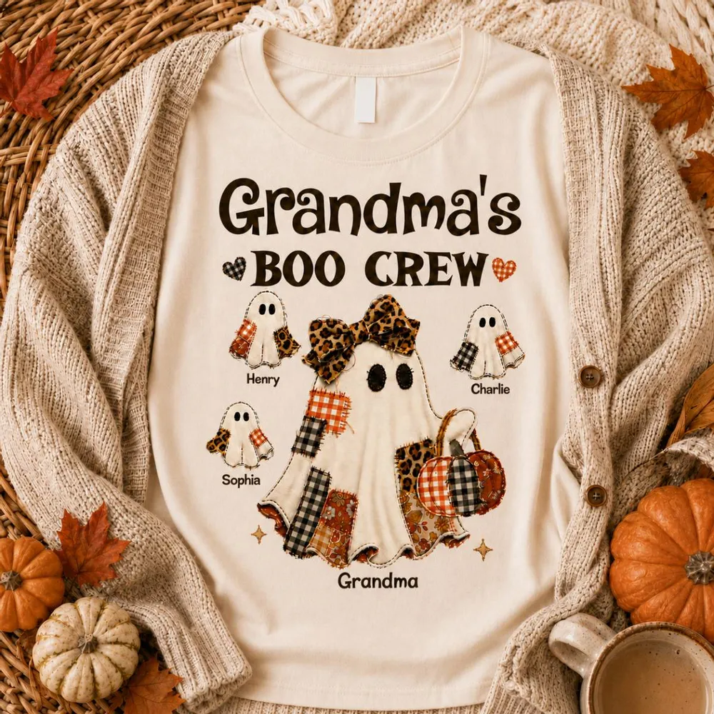 Personalized Classic Tee for Grandma, Boo Crew Ghost Design, Unique Halloween Gift - Image 2