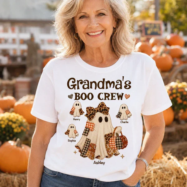 Personalized Classic Tee for Grandma, Boo Crew Ghost Design, Unique Halloween Gift - Image 4