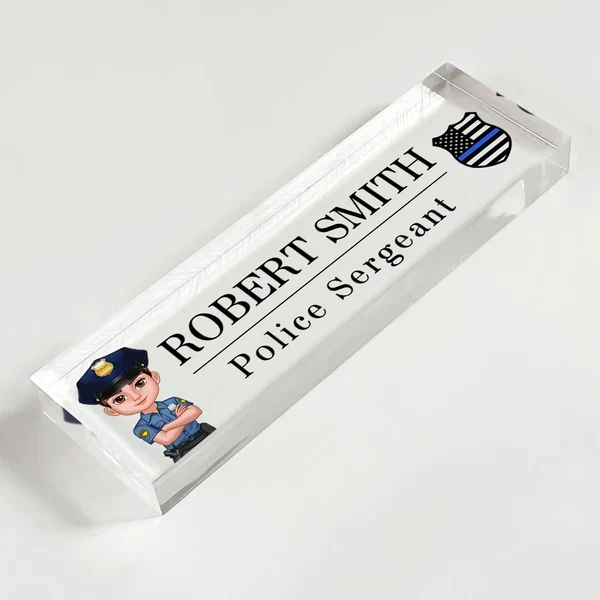 Personalized Acrylic Block Plaque, Cartoon Police Officer Desk Name Plate, Unique Gift for Officer - Image 5
