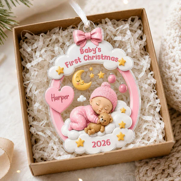Personalized Acrylic Ornament, Sleeping Baby Moon & Stars, Unique First Christmas Gift for New Parents - Image 7