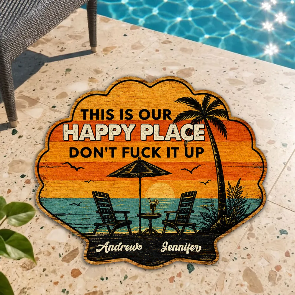 Personalized Shaped Doormat, Tropical Sunset Happy Place, Unique Creative Gift for Couples - Image 4