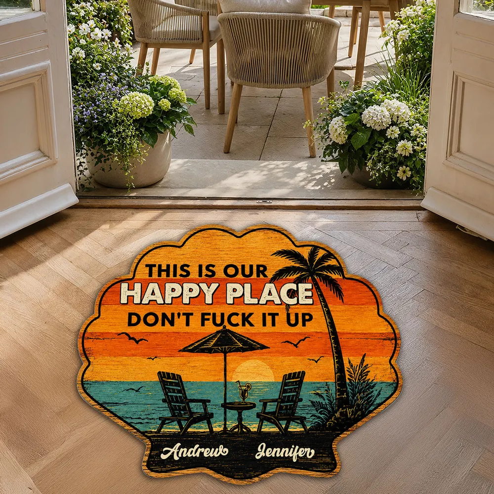 Personalized Shaped Doormat, Tropical Sunset Happy Place, Unique Creative Gift for Couples - Image 6
