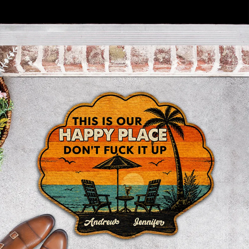 Personalized Shaped Doormat, Tropical Sunset Happy Place, Unique Creative Gift for Couples - Image 7