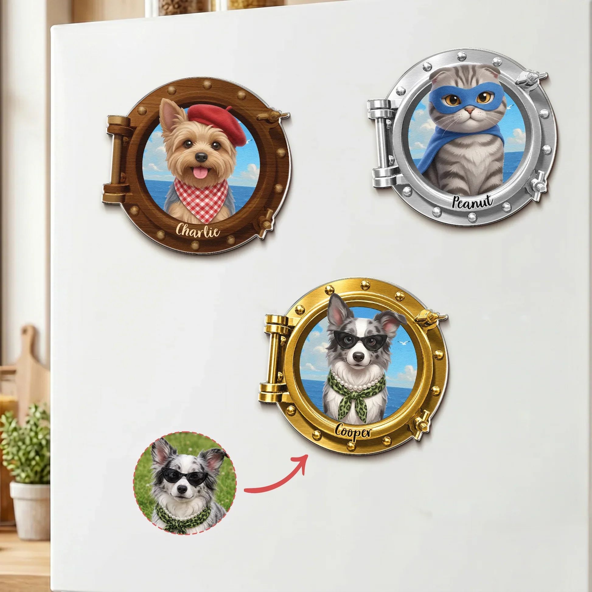 Personalized Pet Porthole Acrylic Magnet, Custom Cartoon Cruise Door Decor, Unique Gift for Pet Owners - Image 2
