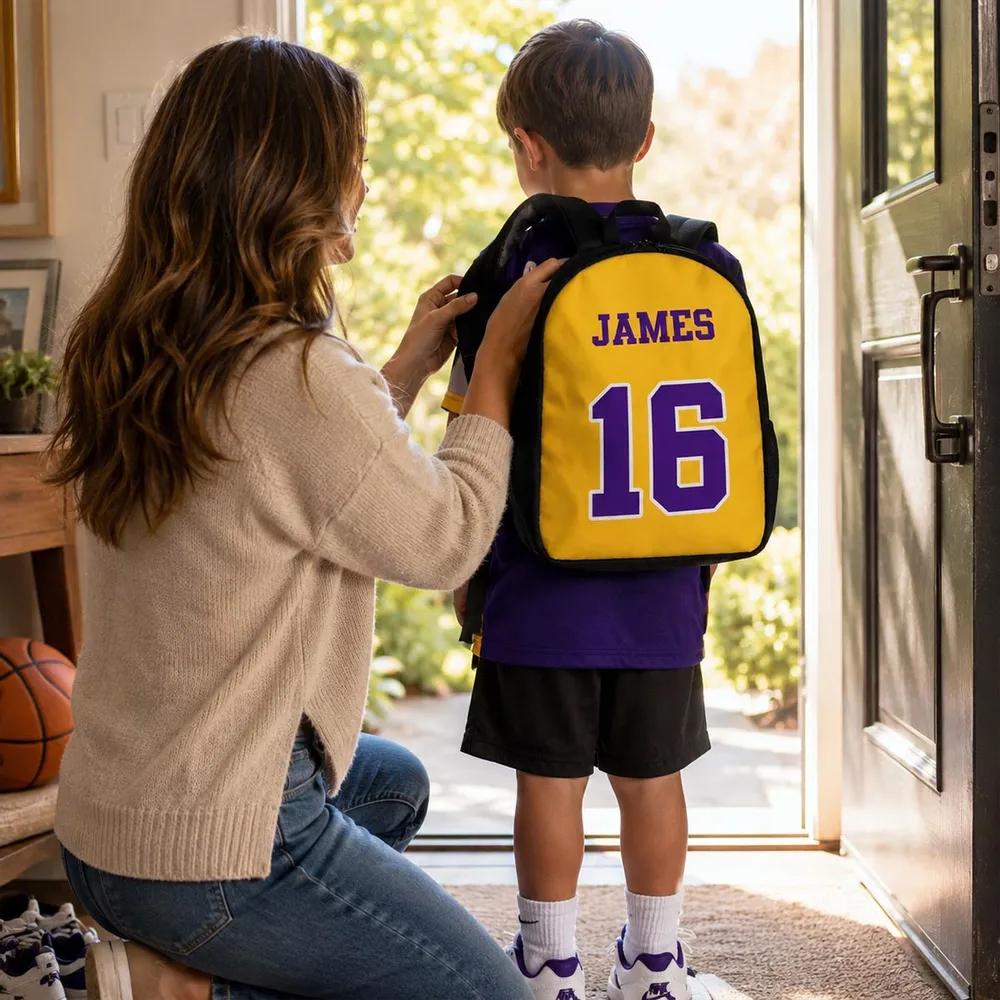 Personalized Kids School Backpack, Red Basketball Jersey Style, Unique Gift for Young Sports Fans - Image 3