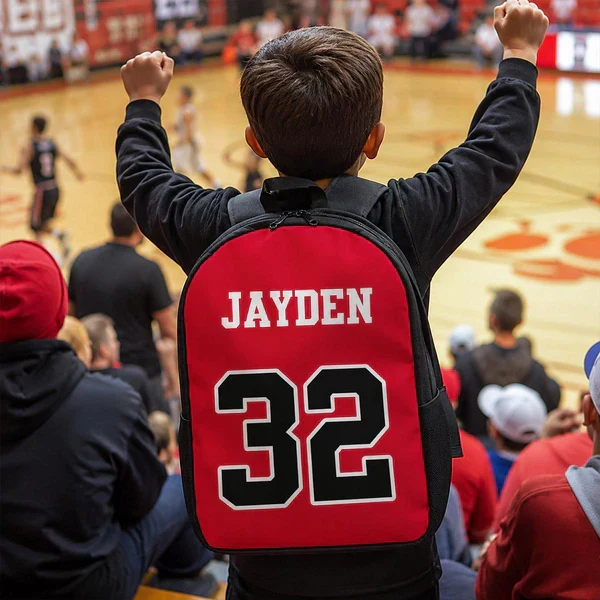 Personalized Kids School Backpack, Red Basketball Jersey Style, Unique Gift for Young Sports Fans - Image 4