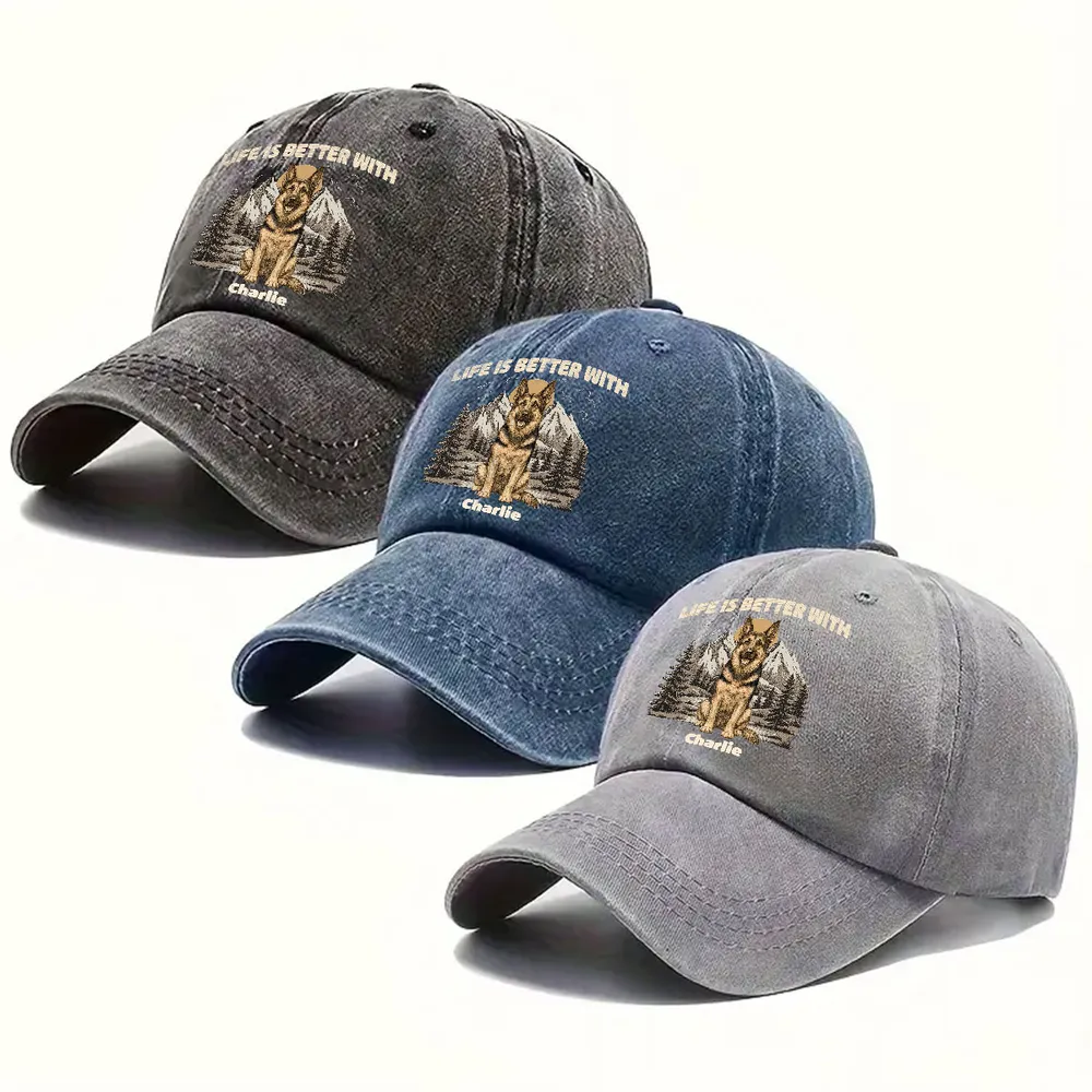 Personalized Washed Denim Baseball Cap, Mountain Dog Illustration, Unique Gift for Dog Lovers - Image 5