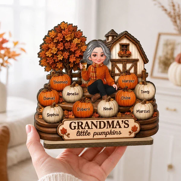 Personalized 2-Layer Wooden Plaque, Grandma's Little Pumpkins Fall Decor, Unique Gift for Grandma - Image 2