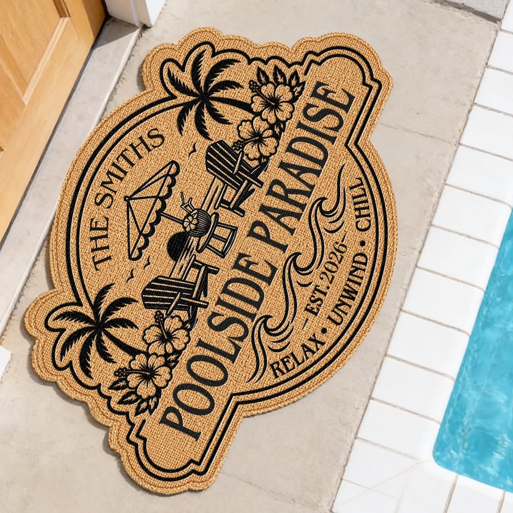 Personalized Shaped Doormat, Poolside Paradise Design, Unique Gift for Family Patio & Summer Vacation - Image 2