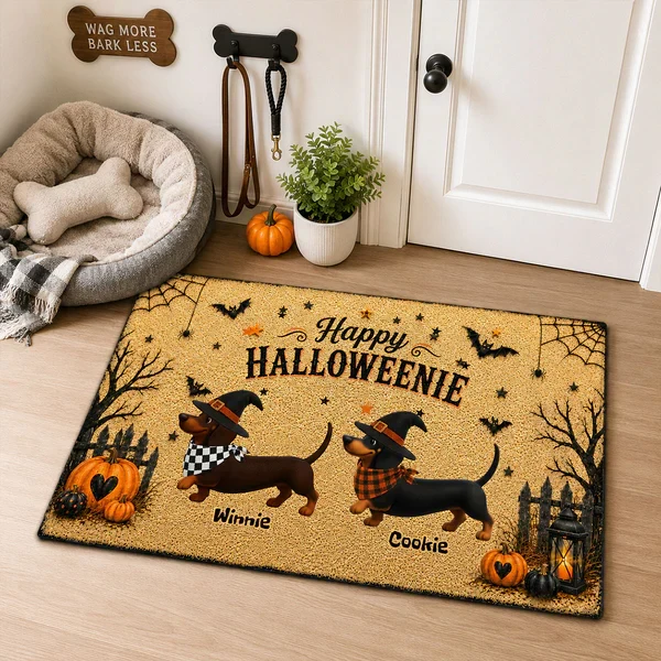 Personalized Standard Doormat, Happy Halloweenie Dachshund Doorway Design, Unique Gift for Dog Lovers - Image 3