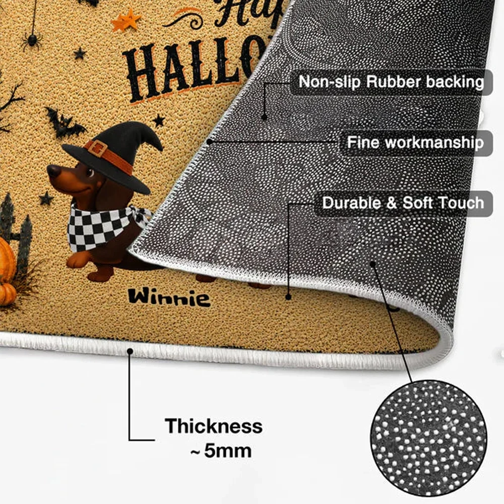 Personalized Standard Doormat, Happy Halloweenie Dachshund Doorway Design, Unique Gift for Dog Lovers - Image 4