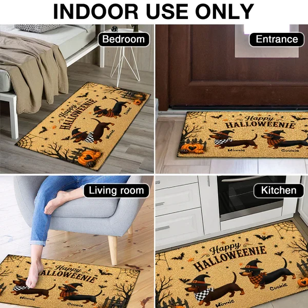 Personalized Standard Doormat, Happy Halloweenie Dachshund Doorway Design, Unique Gift for Dog Lovers - Image 5