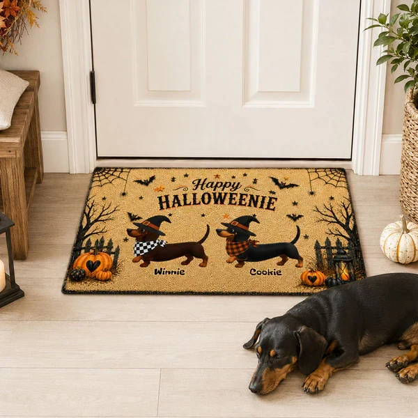 Personalized Standard Doormat, Happy Halloweenie Dachshund Doorway Design, Unique Gift for Dog Lovers - Image 7