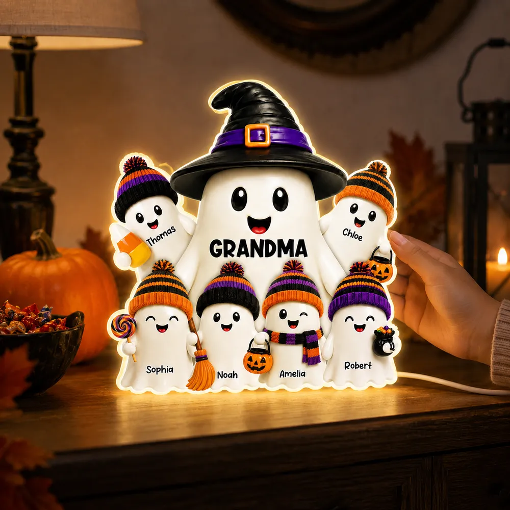 Personalized Acrylic Light Box, Grandma Ghost Family Halloween Decor, Unique Gift for Grandma - Image 2