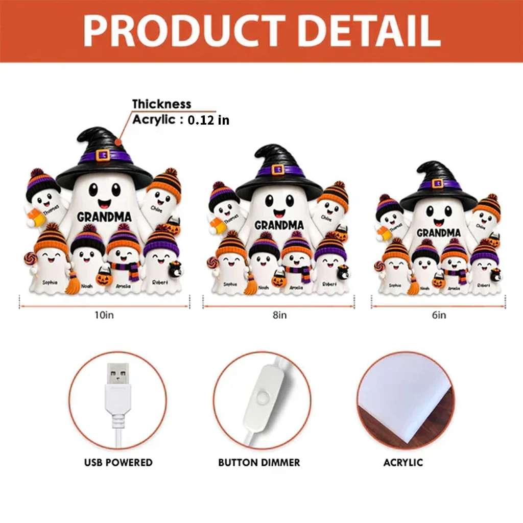 Personalized Acrylic Light Box, Grandma Ghost Family Halloween Decor, Unique Gift for Grandma - Image 4